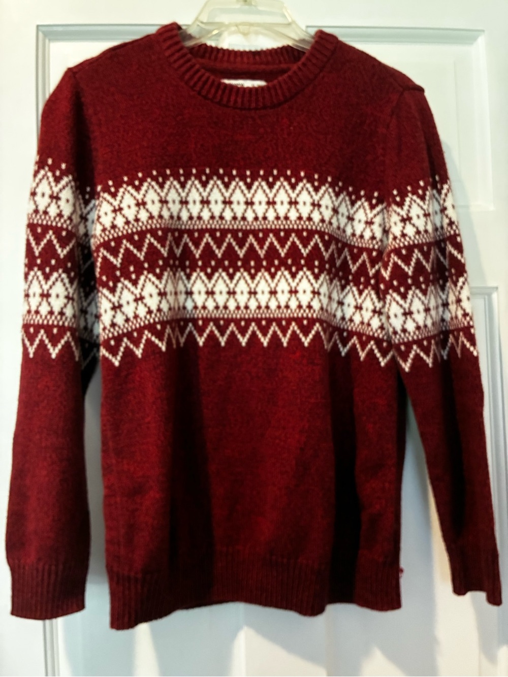 Sonoma Red and White Fair Isle Crewneck Sweater